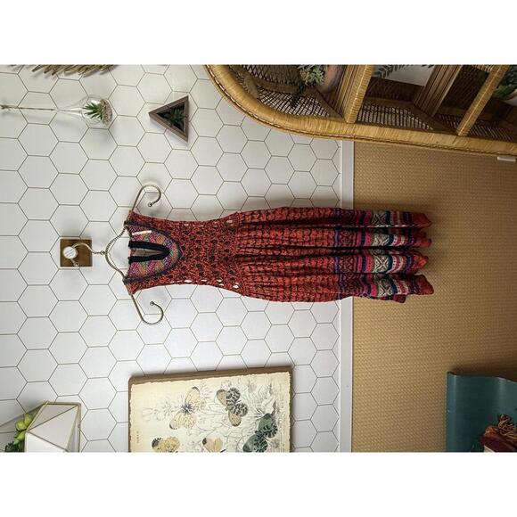Free People Red Rare Hearts Crochet Sweater Tunic Dress - Size - Medium - Picture 4 of 9
